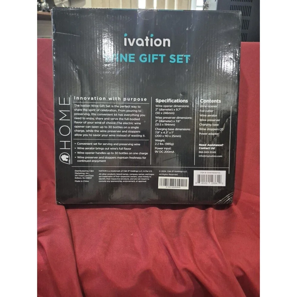 New Ivation IVAWINESET05 Wine Opener Gift Set Cutter Aerator Preserver Stoppers